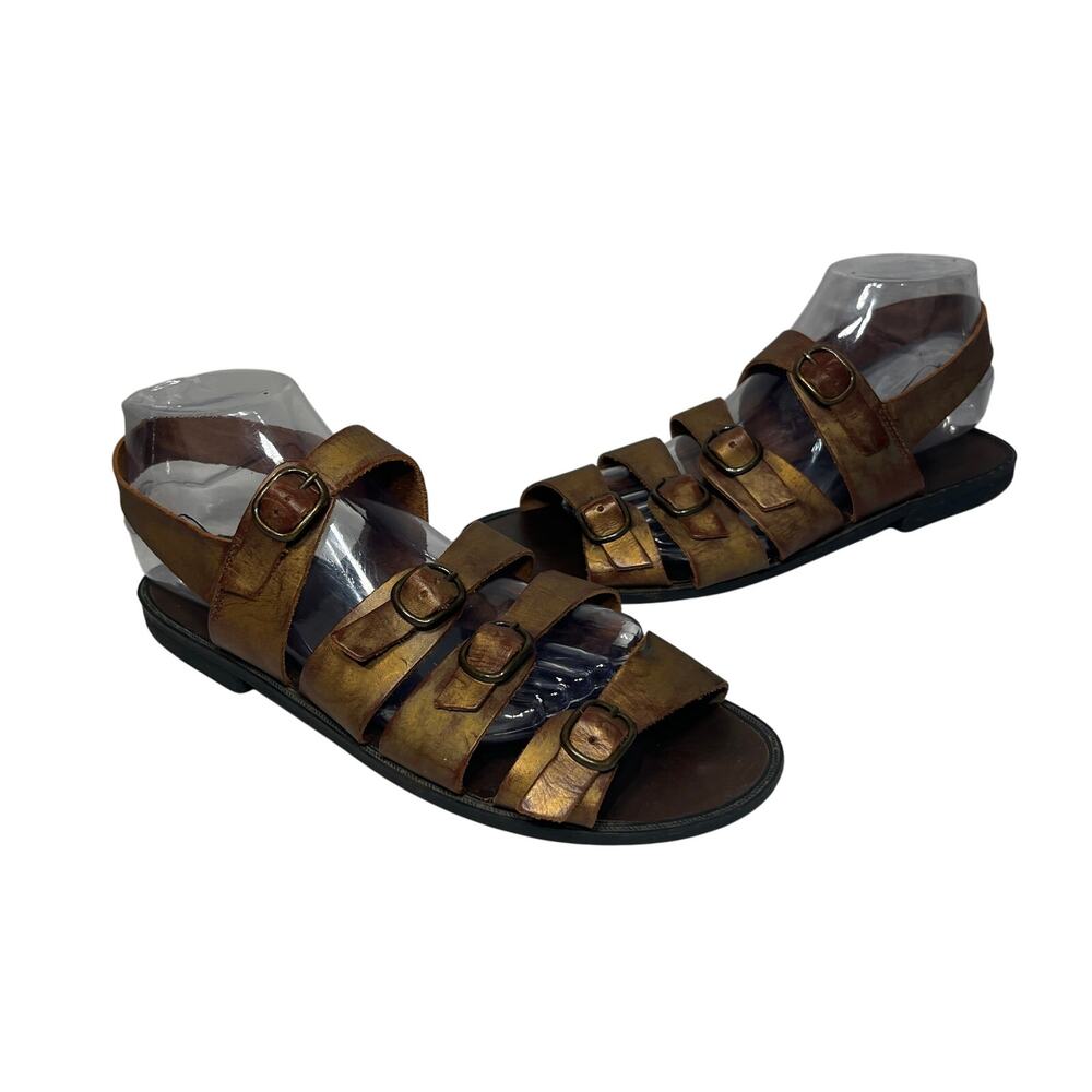 Leather Collection Sandals Bronze Triple Buckle Strap Vacation Casual Cruise 10